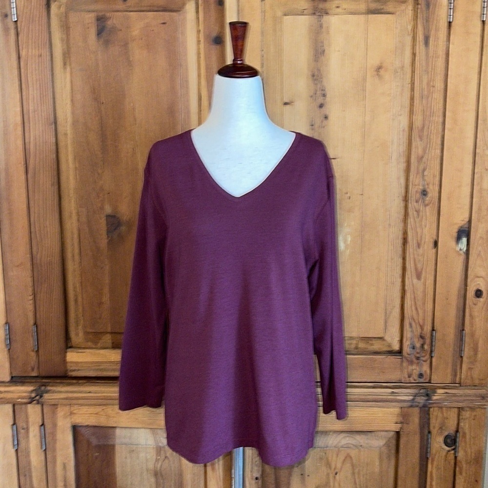 PENDLETON Purple Soy Cotton Long Sleeve V Neck Top Sz. L